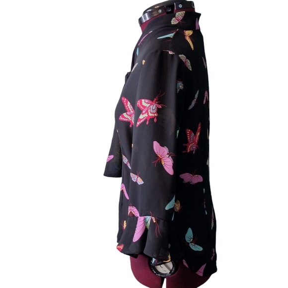 NWOT sheer butterfly blouse button up front closure size PM women's 3/4 sleeve - Picture 8 of 8